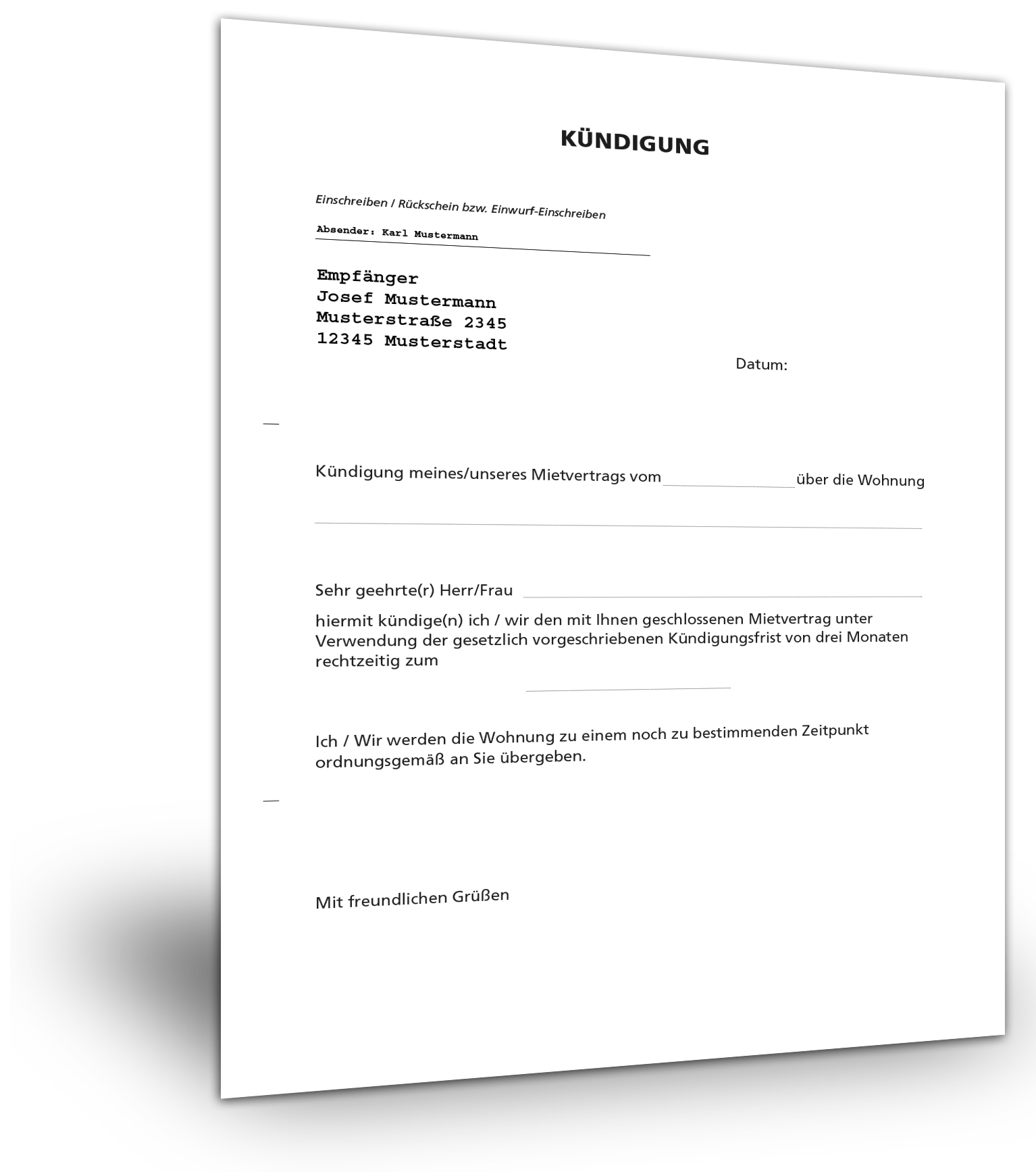 Kündigung mietvertrag muster kostenlos pdf