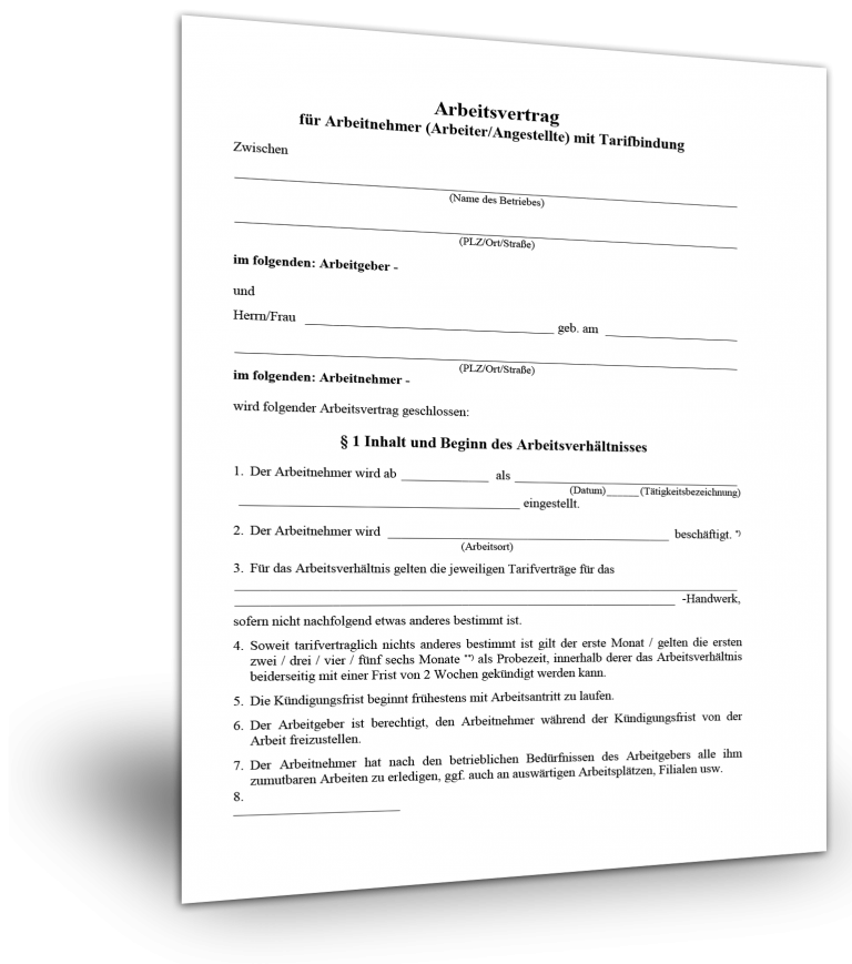 Arbeitsvertrag (mit Tarifbindung) Muster Standardvertraege.de